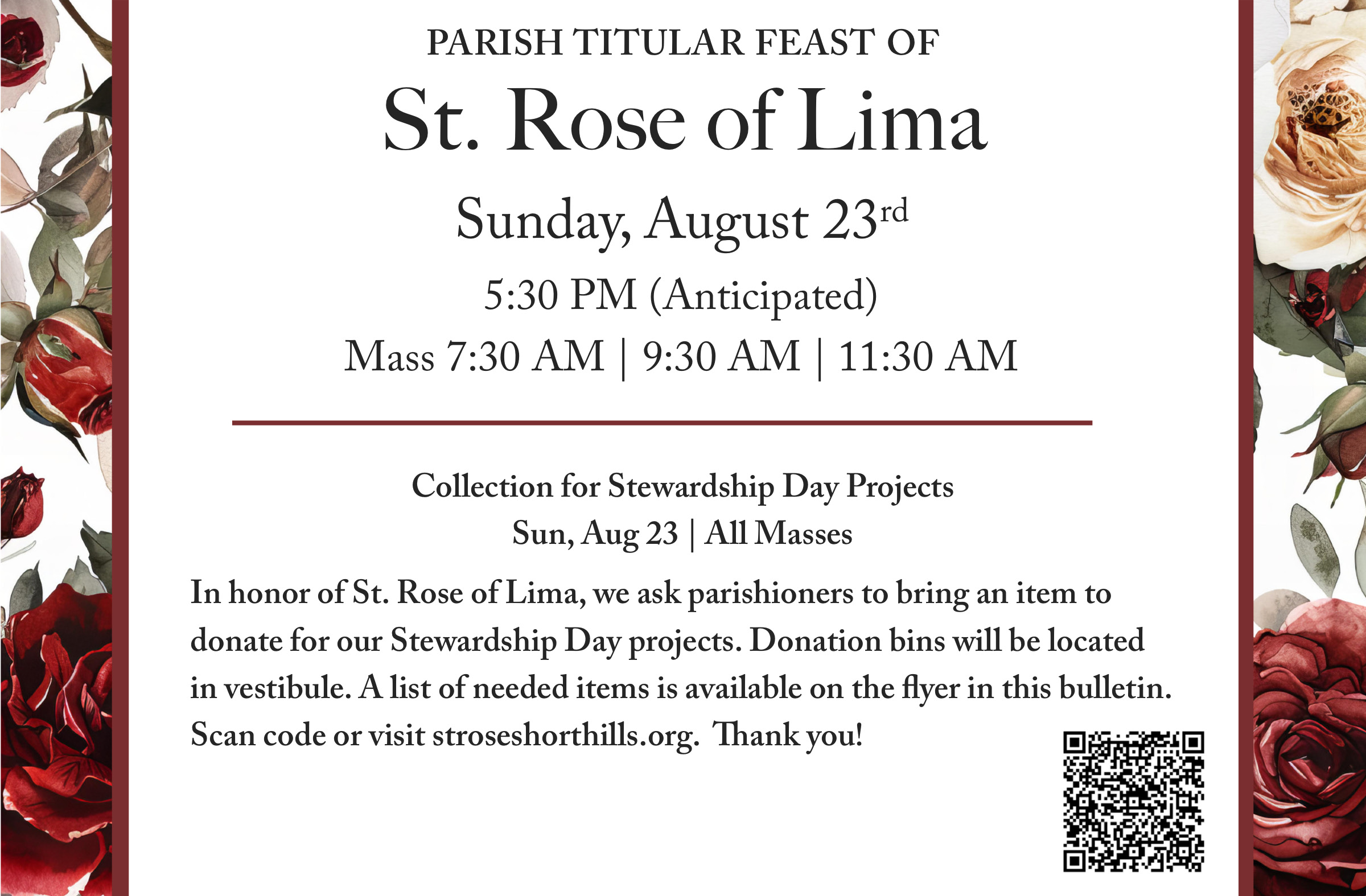 Feast of St Rose 24 bulletin web