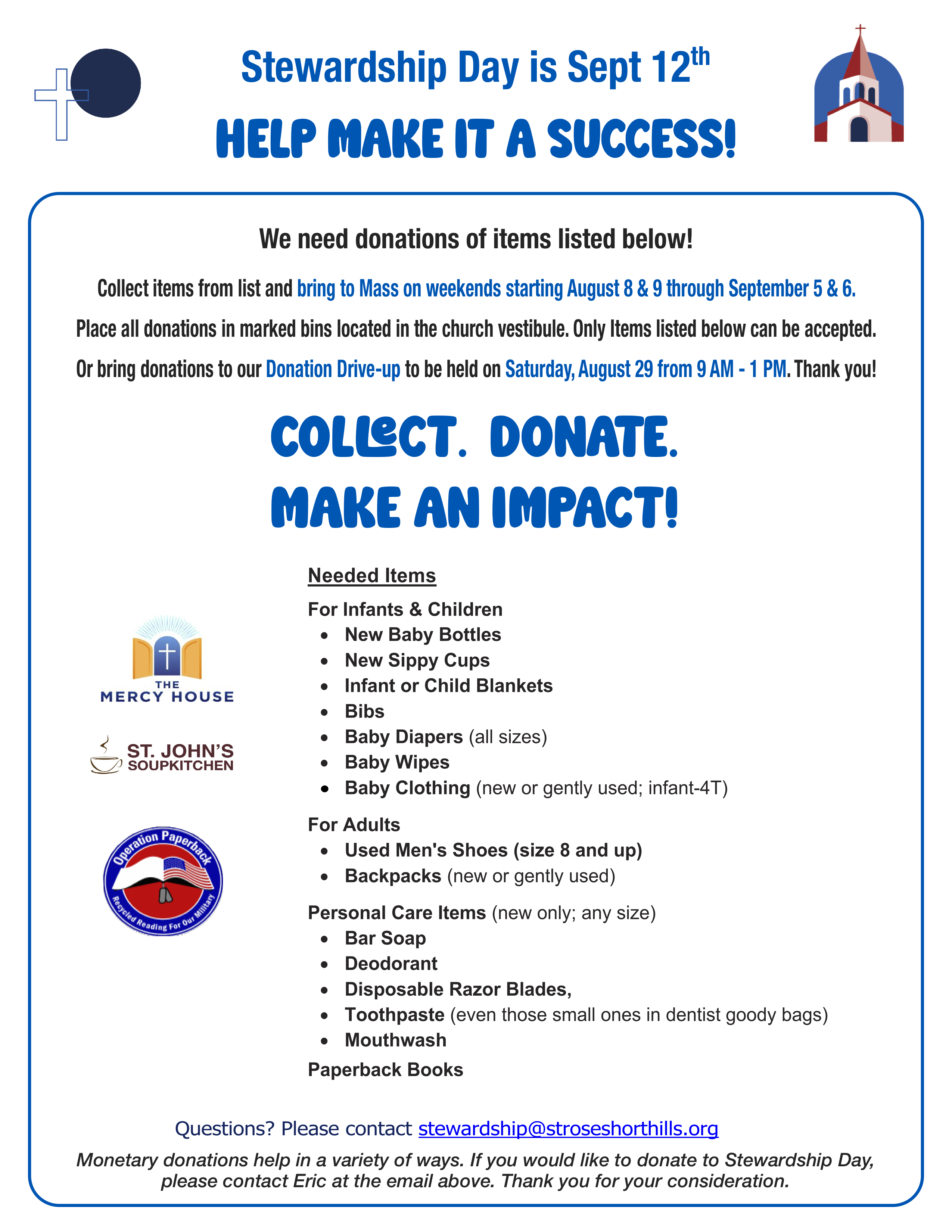 July 27 Donation Dates Flyer for Stewardship Day