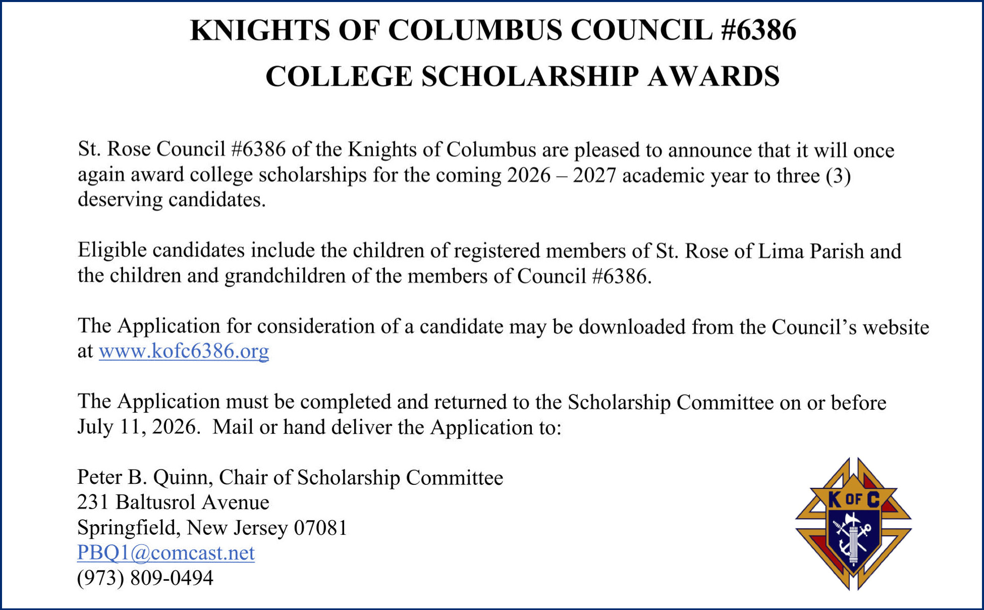 KofC Scholarship 2026