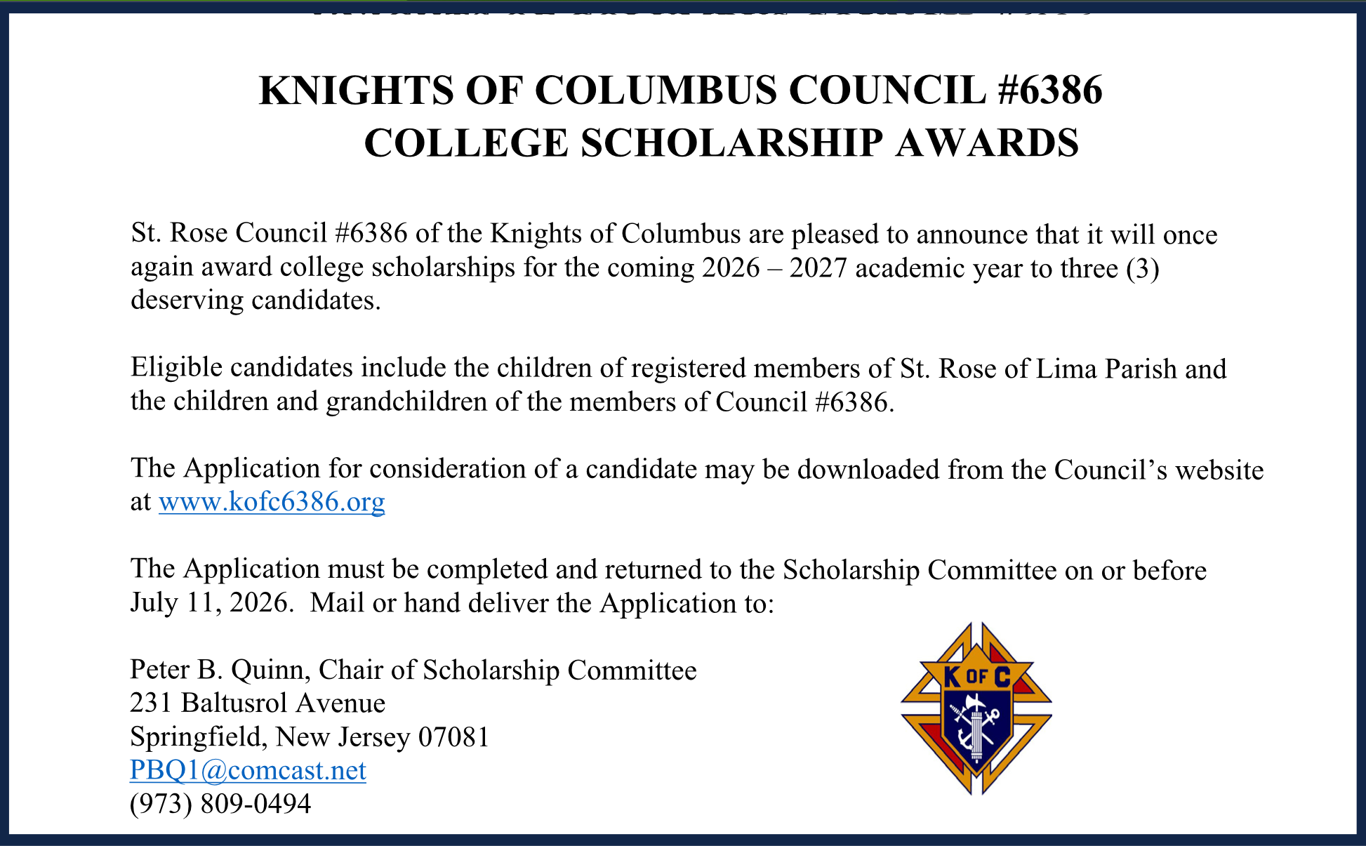KofC Scholarships