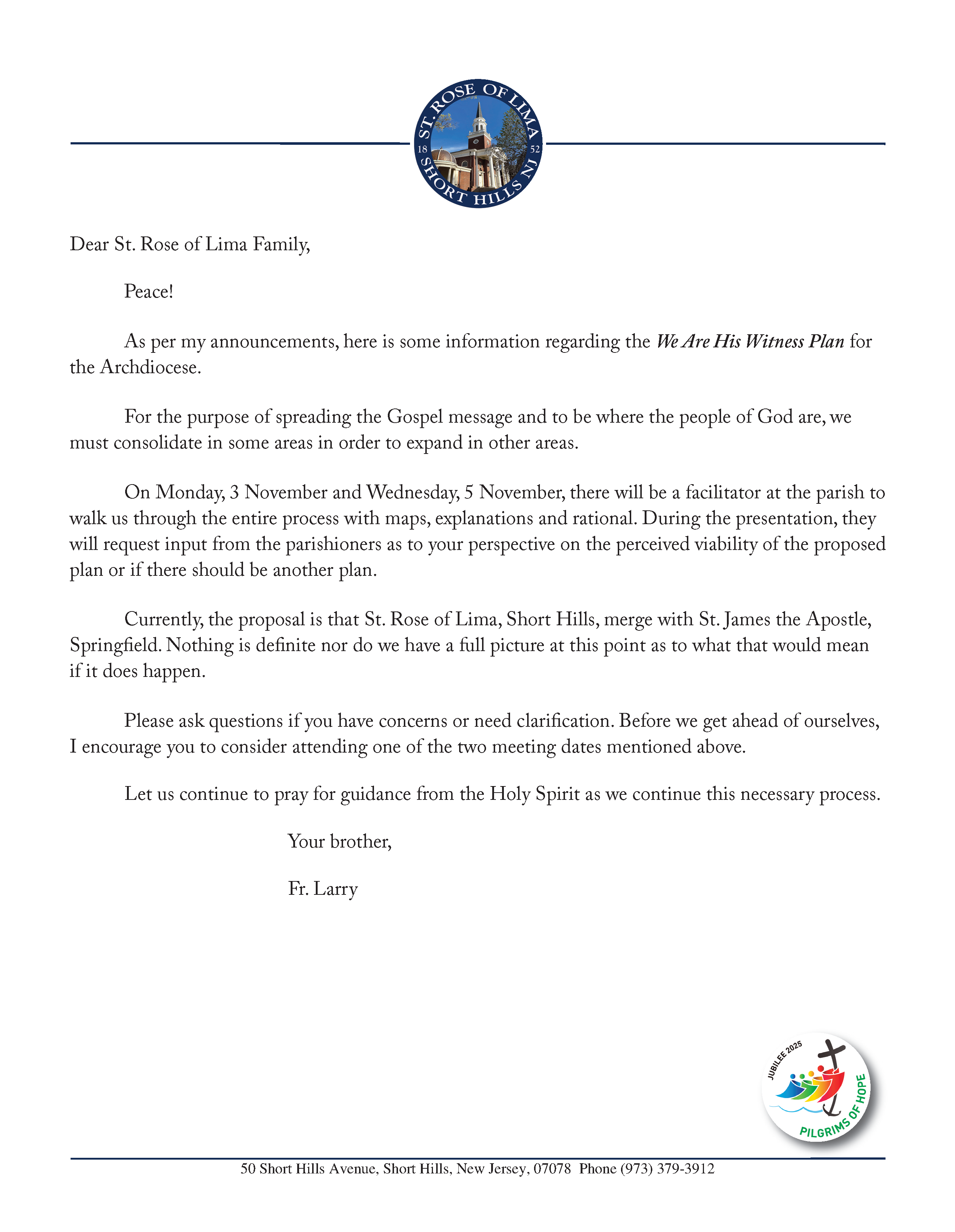 Letter to Parish 10 19 25