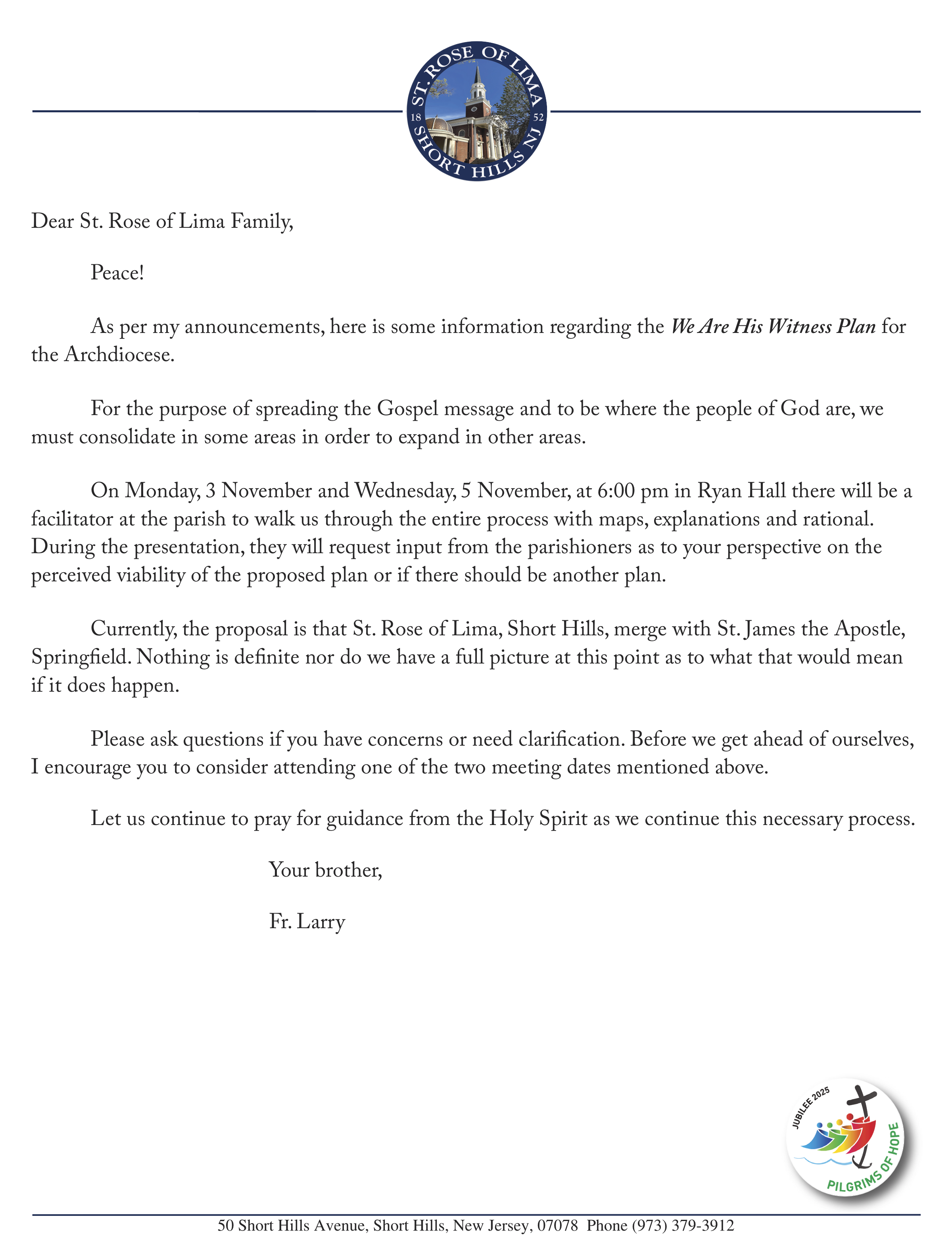 Letter to Parish 10 19 25